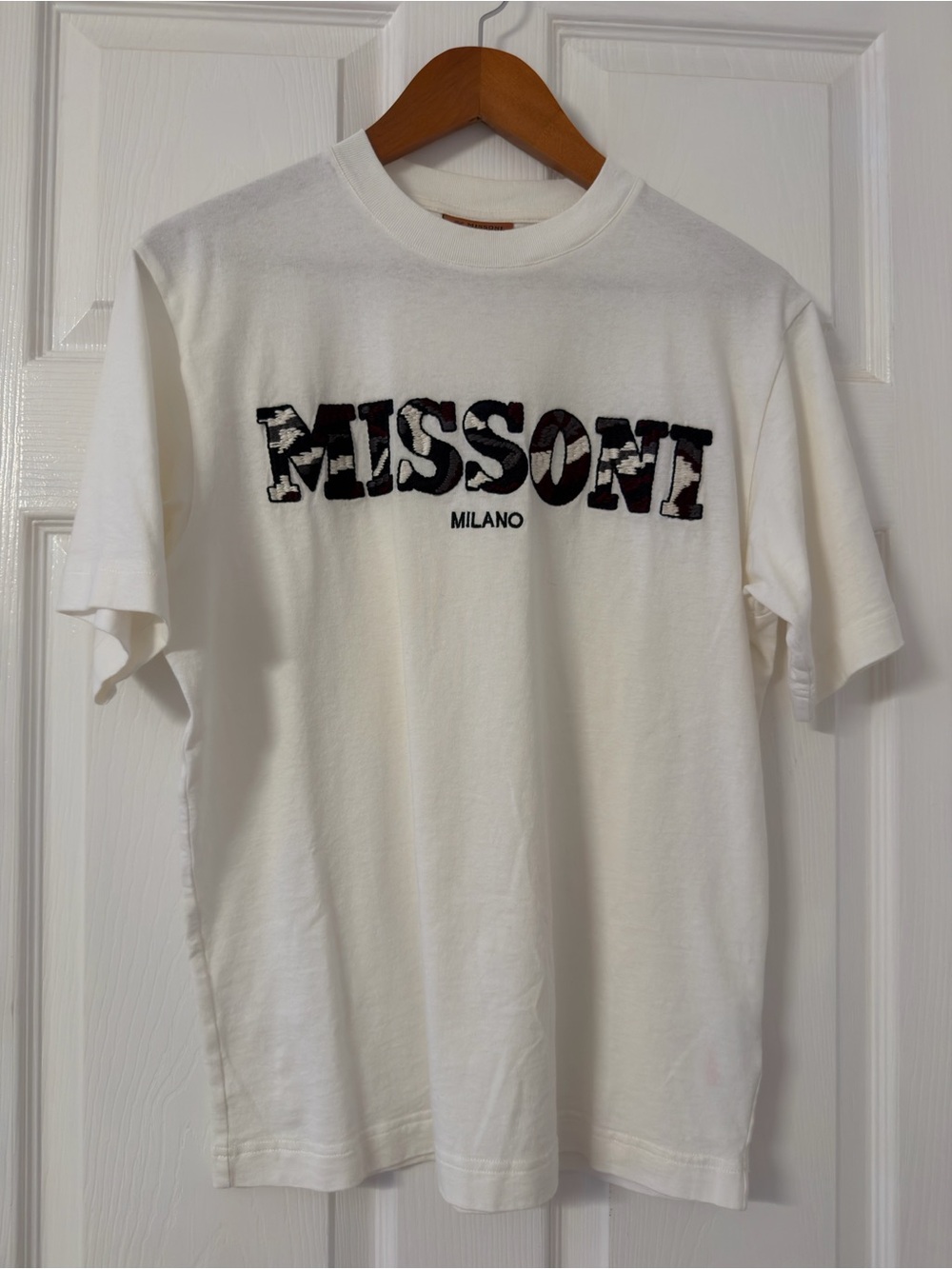 Missoni Milano White T-Shirt with Black Patterned Logo